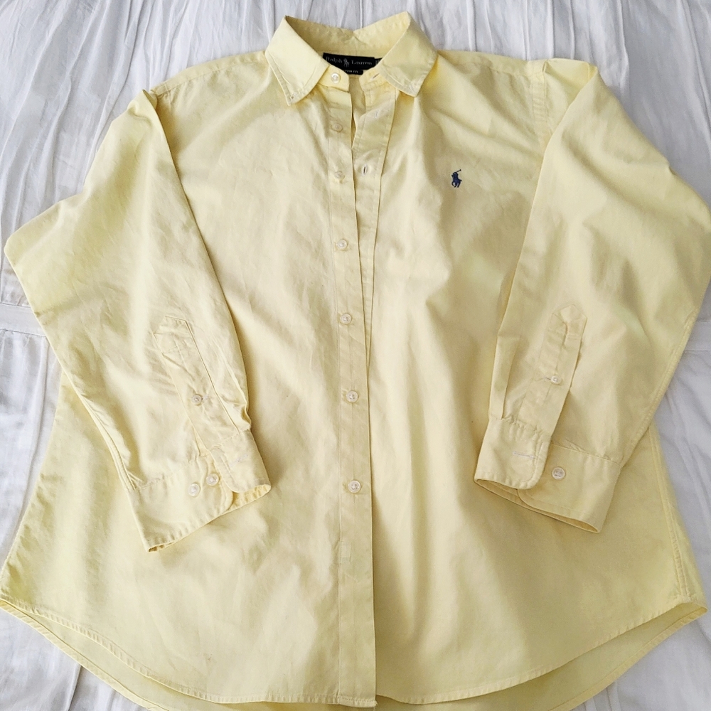 Vintage Polo by Ralph Lauren Yellow Button Down With Embroidered Blue Pony